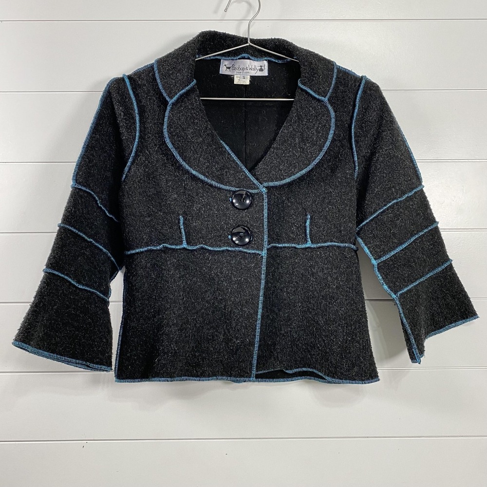 Beebop & Wally Jacket Womens Small Knit Blazer‎ Blue Contrast Stitch Made USA